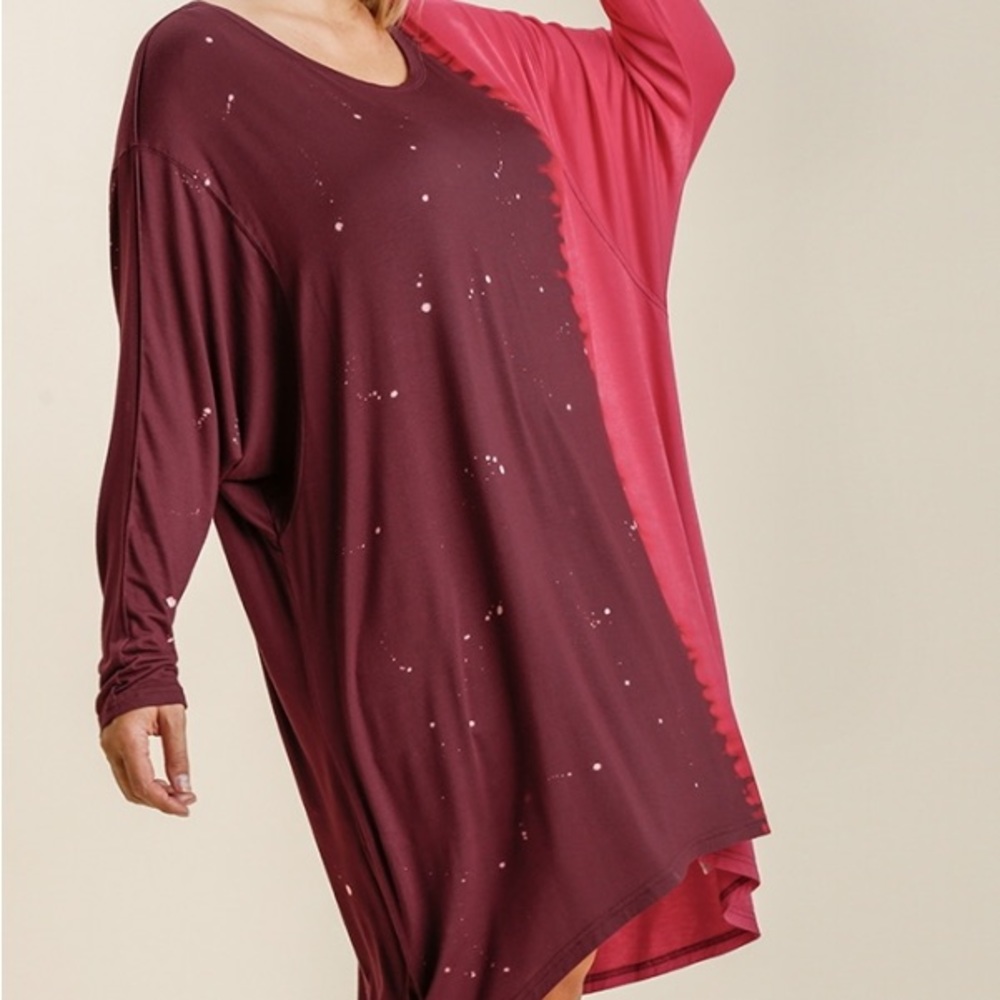 Umgee Dress Dip Dye Maroon Dolman Long Sleeve Size 2XL NWT - Picture 3 of 6